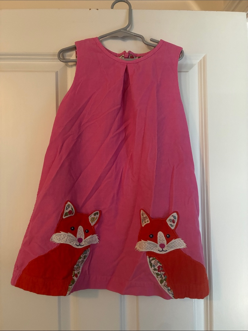 Pink Mini Boden Girls' Dress with Red Fox Applique